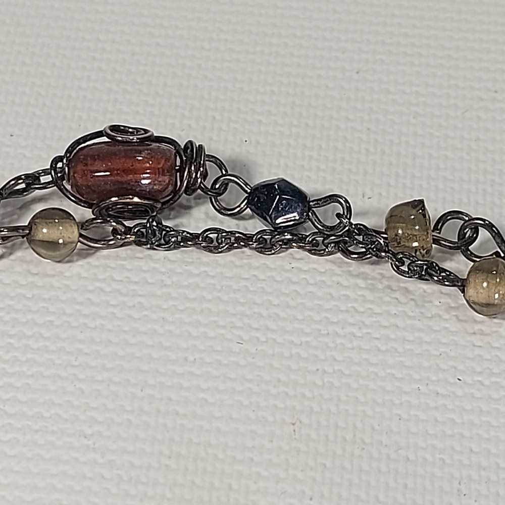 Glass Bead and Gunmetal Double Strand Necklace - Picture 6 of 8